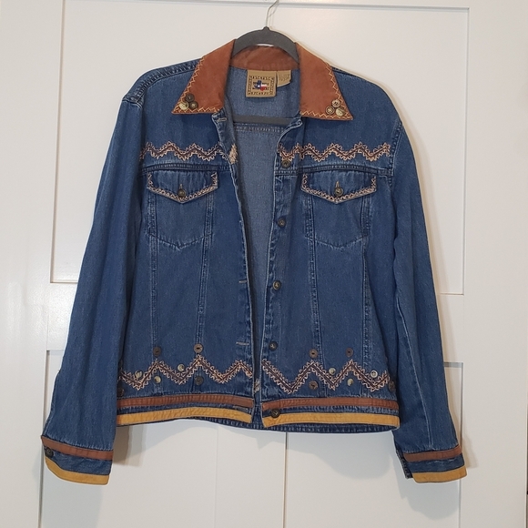Don't Mess With Texas Western Denim Jean Jacket Embroidered Faux Suede Small - Picture 2 of 13